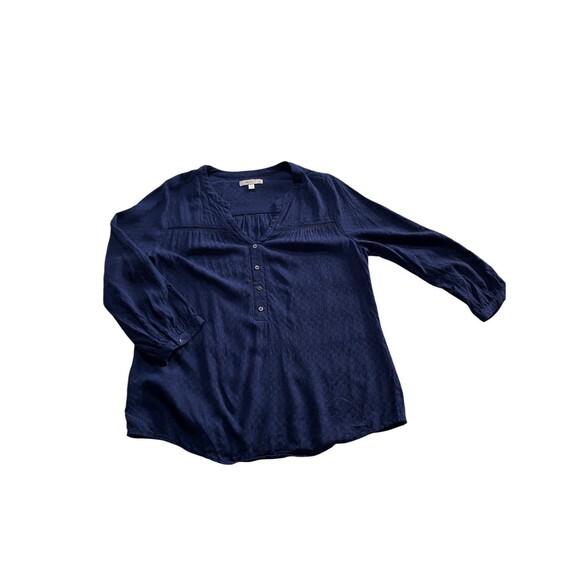 Skies Are Blue Navy Blue Peasant Top 3/4 Button Split Neck - Picture 1 of 9